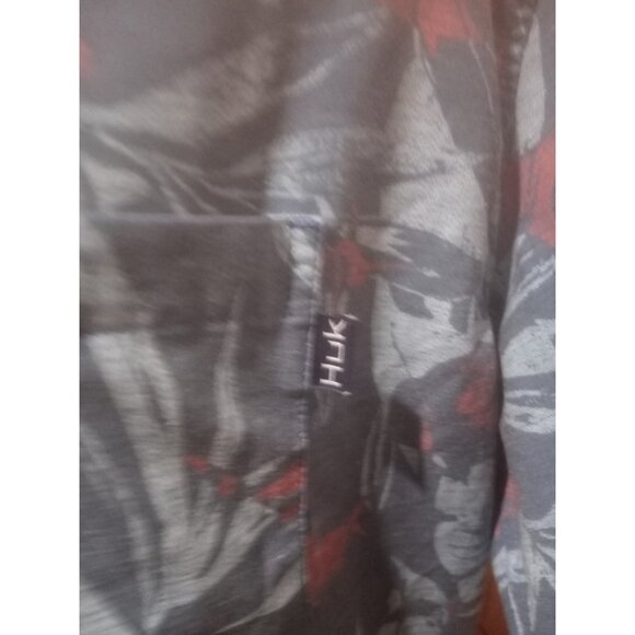 Huk Shirt Mens Sz L Blue Floral Performance Fishing Button Camp Outdoor Casual - Picture 2 of 13
